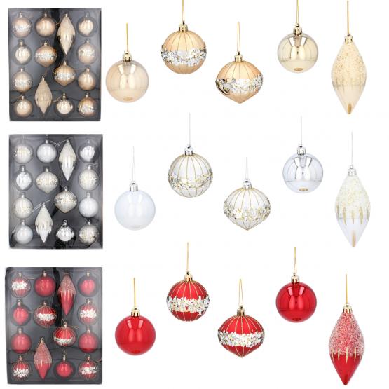 KPL. 14 OZDÓB CHOINKOWYCH CZERWONE, SREBRNE, ZŁOTE 