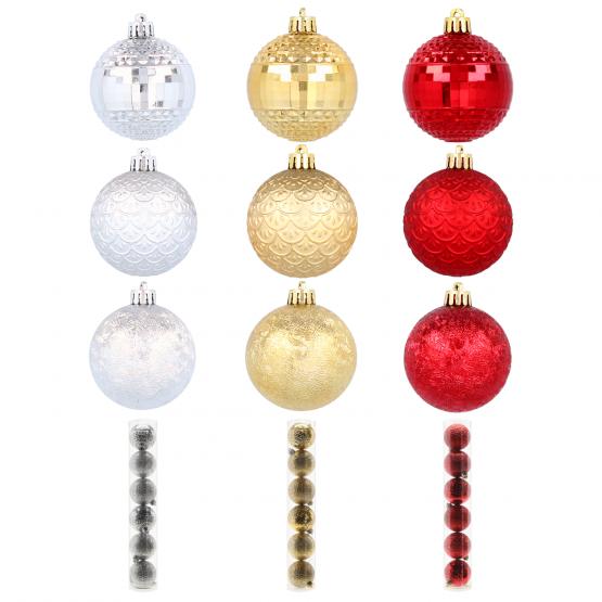 KPL. 6 BOMBEK 6 CM CZERWONY/ZŁOTY/SREBRNY MIX WZORÓW (TUBA)