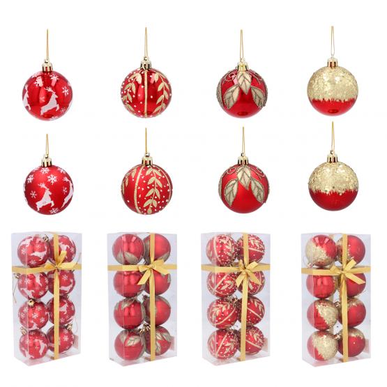 KPL. 8 BOMBEK CHOINKOWYCH 6 CM CZERWONE MIX WZORÓW 