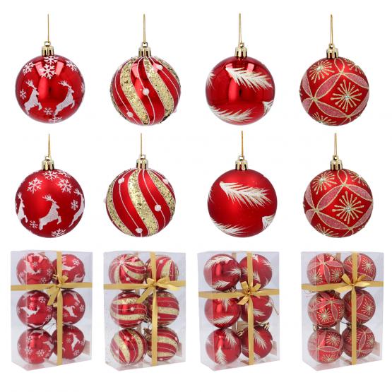 KPL. 6 BOMBEK CHOINKOWYCH 7 CM CZERWONE MIX WZORÓW 