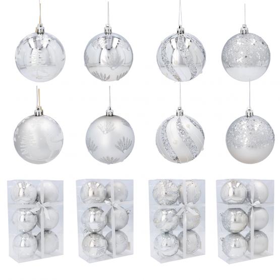 KPL. 6 BOMBEK CHOINKOWYCH 8 CM SREBRNE MIX WZORÓW 