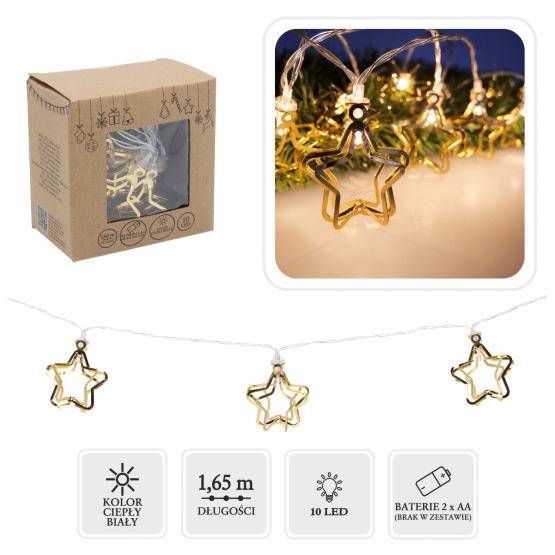 ŁAŃCUCH ŚWIETLNY LED ZŁOTY METALOWY - GWIAZDKA 3D 10L NA BATERIE ŁAŃCUCH ŚWIETLNY LED ZŁOTY METALOWY - GWIAZDKA 3D 10L NA BATERIE