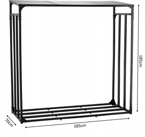 STOJAK METALOWY Z DASZKIEM NA DREWNO OPAŁOWE 185 cm x 70 cm x 185 cm