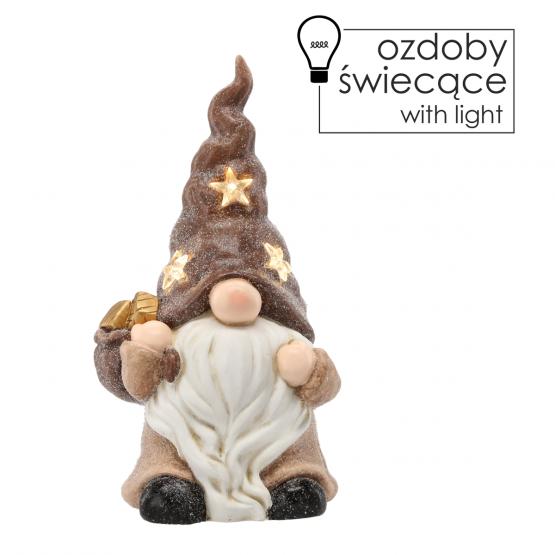 FIGURKA BOŻONAR. - SKRZAT Z WORKIEM PREZENTÓW 20.5 x 17 x 37.5 CM LED 