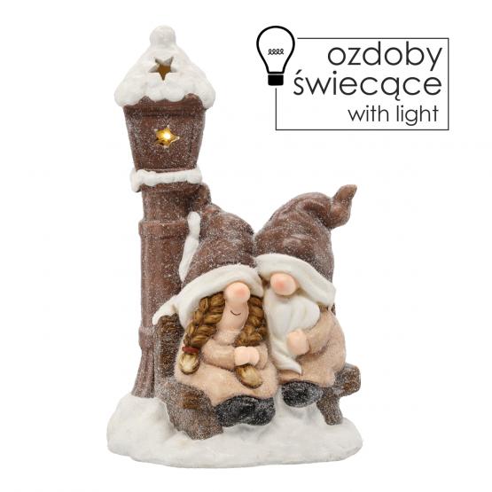 FIGURKA BOŻONAR. - PARA SKRZATÓW Z LATARNIĄ 44 CM LED