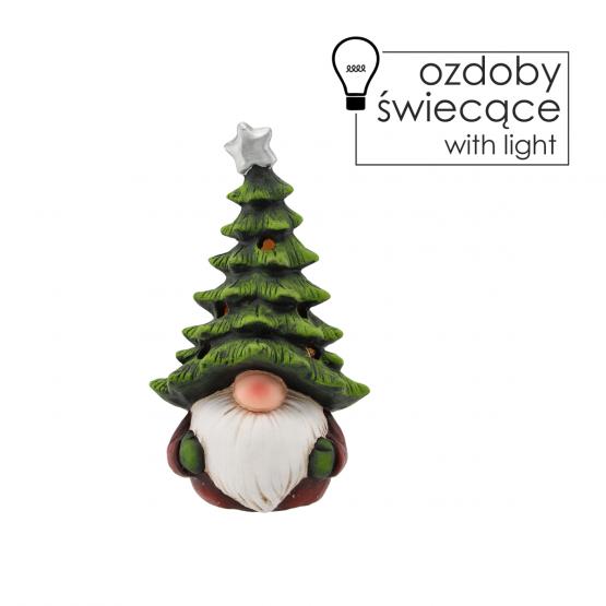 GOT1061 FIGURKA BOŻONAR. - SKRZAT W CZAPCE CHOINKA Z GWIAZDKĄ NA CZUBKU 28 CM LED