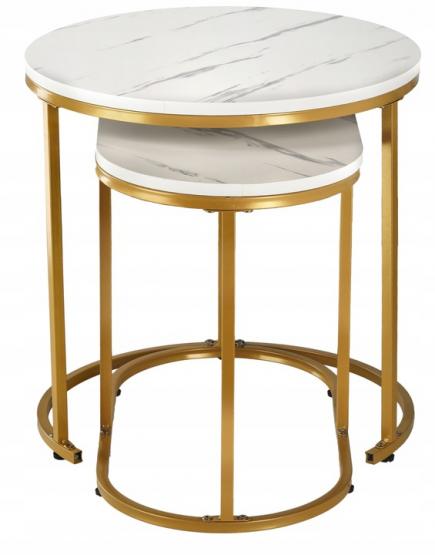 DWUCZĘŚCIOWY STOLIK KAWOWY MARMUR OKRĄGŁY + OWALNY 