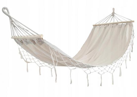 HAMAK Z FRĘDZLAMI BOHO 200x100 CM BEŻOWY