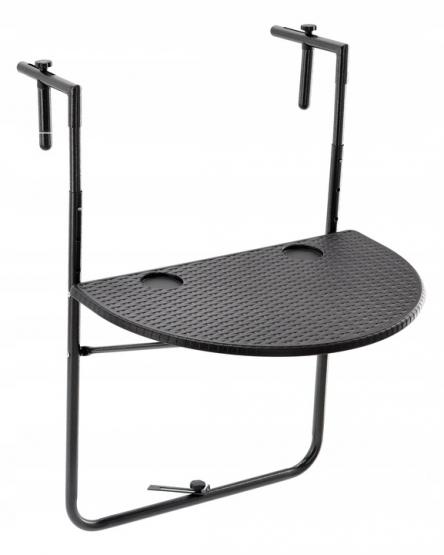 STÓŁ BALKONOWY WISZĄCY SKŁADANY 60x64x73-78.5 -83.5 CM CZARNY