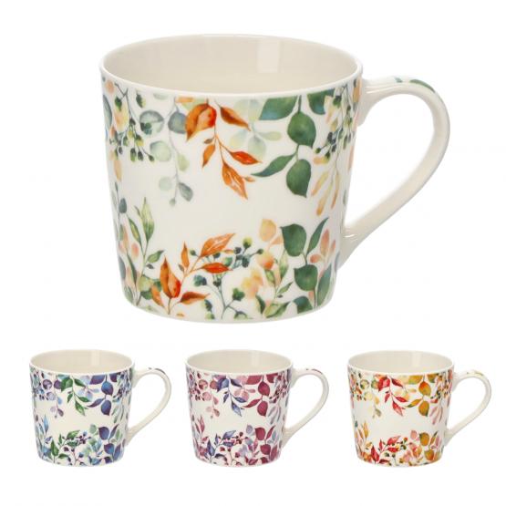 KUBEK PORCELANOWY 400 ML LISTKI MIX KOLOR