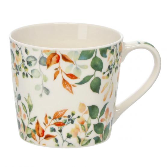 KUBEK PORCELANOWY 400 ML LISTKI MIX KOLOR