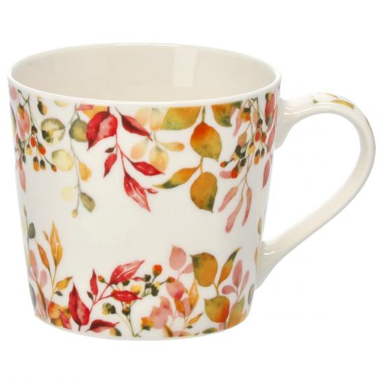 KUBEK PORCELANOWY 400 ML LISTKI MIX KOLOR