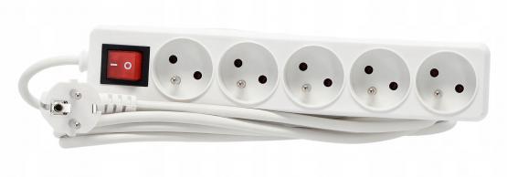 PRZEDŁUŻACZ LISTWA ZASILAJĄCA Z WYŁĄCZNIKIEM 5 GNIAZD 5 M BIAŁY