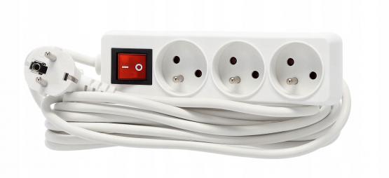 PRZEDŁUŻACZ LISTWA ZASILAJĄCA Z WYŁĄCZNIKIEM 3 GNIAZDA 5 M BIAŁY
