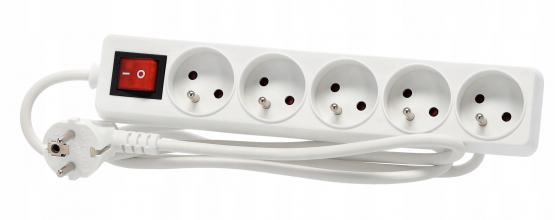 PRZEDŁUŻACZ LISTWA ZASILAJĄCA Z WYŁĄCZNIKIEM 5 GNIAZD 1,5 M BIAŁY