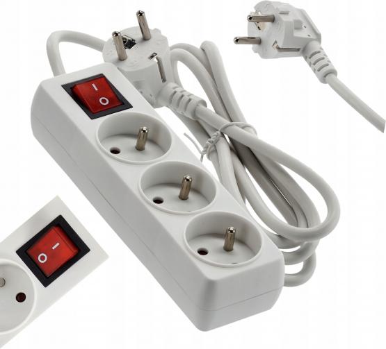 PRZEDŁUŻACZ LISTWA ZASILAJĄCA Z WYŁĄCZNIKIEM 3 GNIAZDA 1,5 M BIAŁY