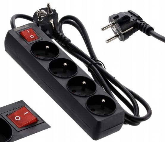 PRZEDŁUŻACZ LISTWA ZASILAJĄCA Z WYŁĄCZNIKIEM 4 GNIAZDA 1,5 M CZARNY 