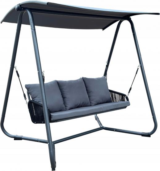 HUŚTAWKA OGRODOWA Z PLECIONYMI PODŁOKIETNIKAMI 180 x 139 x 185 CM ANTRACYTOWA PREMIUM 