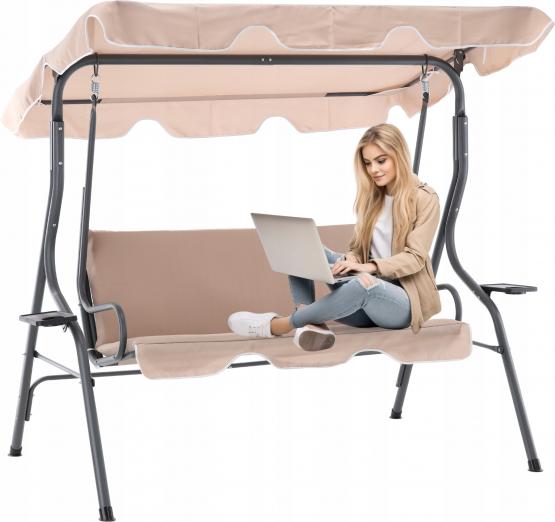 HUŚTAWKA OGRODOWA 170 x 110 x 153 CM CIEMNY BEŻ BEZ PODN. Z PODSTAWKAMI NA KUBEK