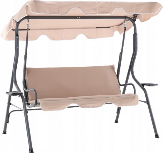 HUŚTAWKA OGRODOWA 170 x 110 x 153 CM CIEMNY BEŻ BEZ PODN. Z PODSTAWKAMI NA KUBEK