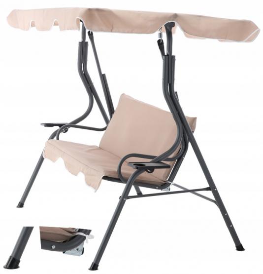 HUŚTAWKA OGRODOWA 170 x 110 x 153 CM CIEMNY BEŻ BEZ PODN. Z PODSTAWKAMI NA KUBEK