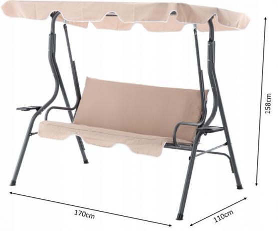 HUŚTAWKA OGRODOWA 170 x 110 x 153 CM CIEMNY BEŻ BEZ PODN. Z PODSTAWKAMI NA KUBEK