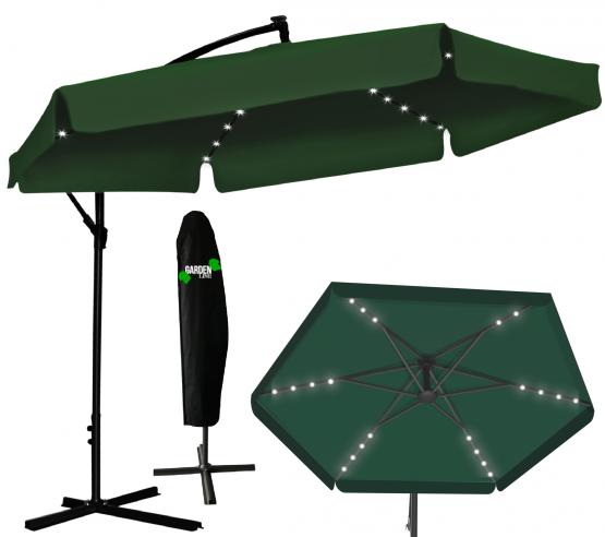 PARASOL OGRODOWY 3 M ZIELONY BANANA Z POKROWCEM Z LED 