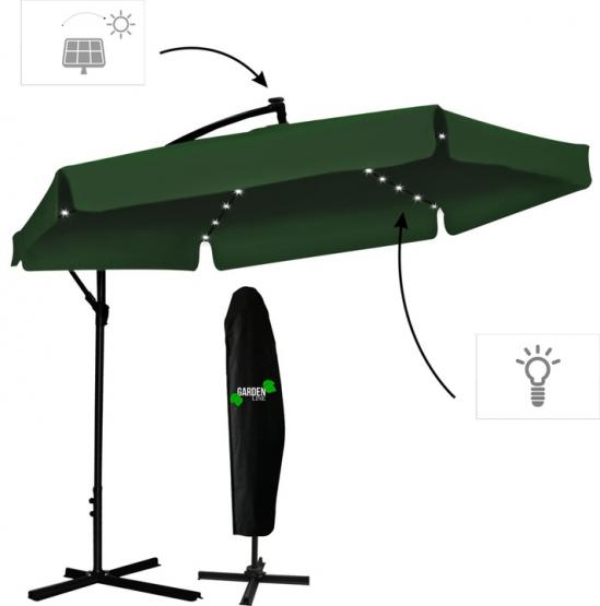 PARASOL OGRODOWY 3 M ZIELONY BANANA Z POKROWCEM Z LED 