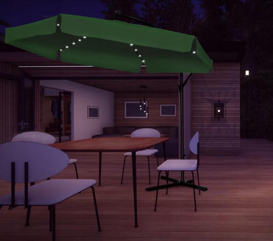 PARASOL OGRODOWY 3 M ZIELONY BANANA Z POKROWCEM Z LED 