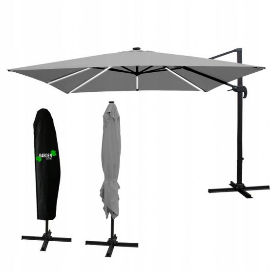 PARASOL OGRODOWY 3 x 3 M SZARY ROMA Z POKROWCEM Z LED