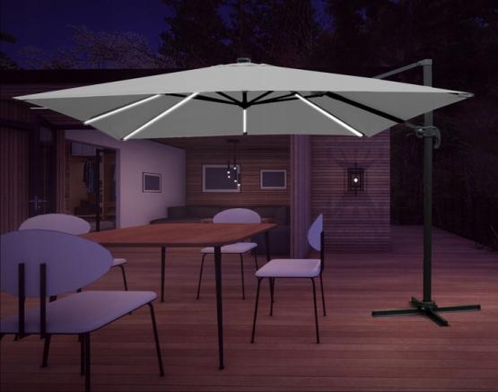 PARASOL OGRODOWY 3 x 3 M SZARY ROMA Z POKROWCEM Z LED