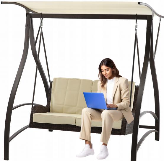 HUŚTAWKA OGRODOWA Z TECHNORATTANU 166 x 130 x 170 CM BRĄZOWA PREMIUM 