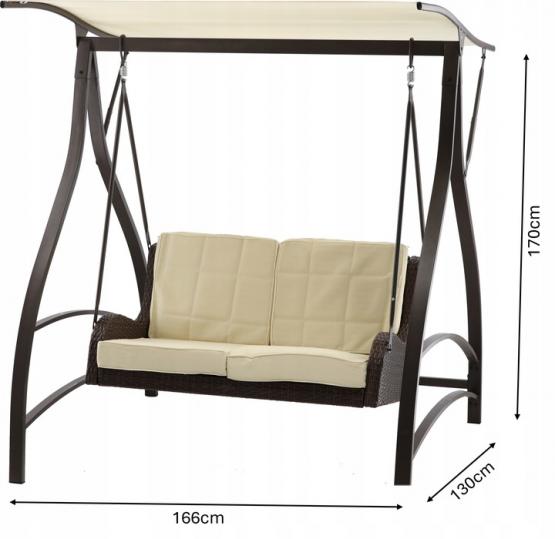 HUŚTAWKA OGRODOWA Z TECHNORATTANU 166 x 130 x 170 CM BRĄZOWA PREMIUM 