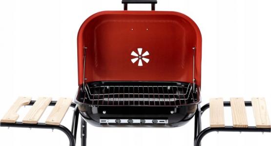 GRILL WĘGLOWY AMERYKAŃSKI Z PÓŁKAMI BOCZNYMI I KÓŁKAMI 96 x 45 x 75 CM 