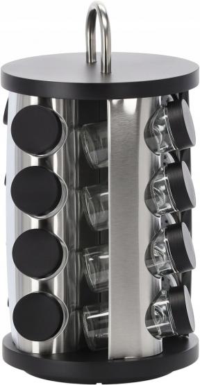 PRZYPRAWNIK OKRĄGŁY 17,5 x 33 CM Z RĄCZKĄ 16 SŁOICZKÓW CZARNO-SREBRNY