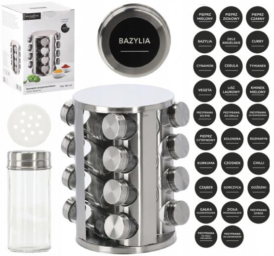 PRZYPRAWNIK OKRĄGŁY 17,3 x 25,8 CM 16 SŁOICZKÓW SREBRNY