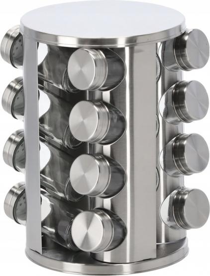 PRZYPRAWNIK OKRĄGŁY 17,3 x 25,8 CM 16 SŁOICZKÓW SREBRNY