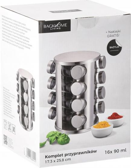 PRZYPRAWNIK OKRĄGŁY 17,3 x 25,8 CM 16 SŁOICZKÓW SREBRNY