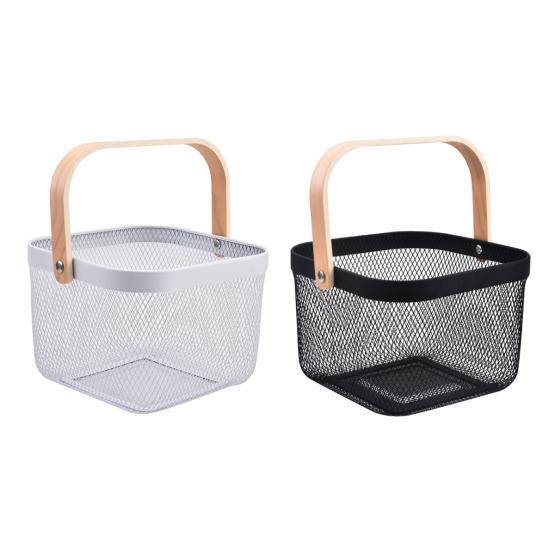 KOSZYK NA OWOCE 24,5 x 24,5 x 18 CM KWADRATOWY Z RĄCZKĄ MIX 2 KOLORÓW BIAŁY/CZARNY