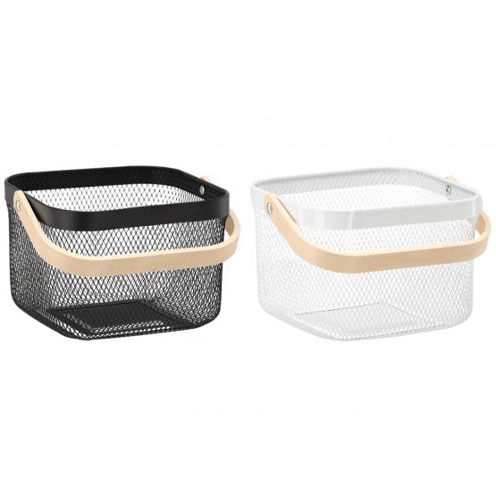 KOSZYK NA OWOCE 24,5 x 24,5 x 18 CM KWADRATOWY Z RĄCZKĄ MIX 2 KOLORÓW BIAŁY/CZARNY
