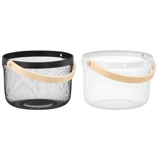 KOSZYK NA OWOCE 25 x 25 x 17,5 CM OKRĄGŁY Z RĄCZKĄ MIX 2 KOLORÓW BIAŁY/CZARNY