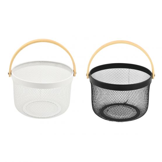 KOSZYK NA OWOCE 25 x 25 x 17,5 CM OKRĄGŁY Z RĄCZKĄ MIX 2 KOLORÓW BIAŁY/CZARNY