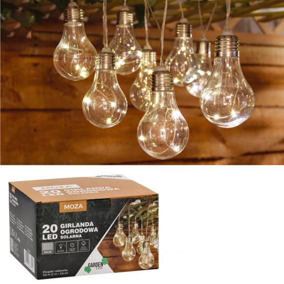 GIRLANDA SOLARNA OGRODOWA DŁ. 2 + 3.8 M MOZA 20 LED CIEPŁY BIAŁY