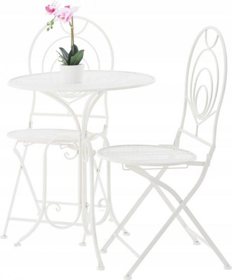 METALOWY ZESTAW MEBLI OGRODOWYCH STOLIK KRZESŁA BIAŁY VINTAGE