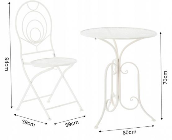 METALOWY ZESTAW MEBLI OGRODOWYCH STOLIK KRZESŁA BIAŁY VINTAGE