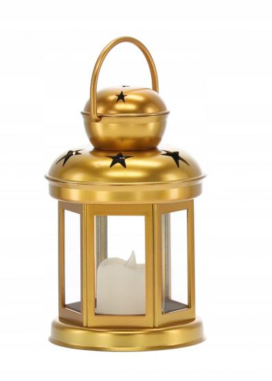 LAMPION Z WKŁADEM LED 10 x 10 x 19 CM - SREBRNY / ZŁOTY 