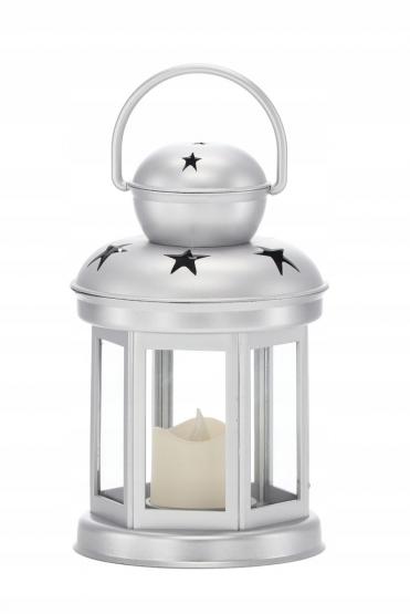 LAMPION Z WKŁADEM LED 10 x 10 x 19 CM - SREBRNY / ZŁOTY 