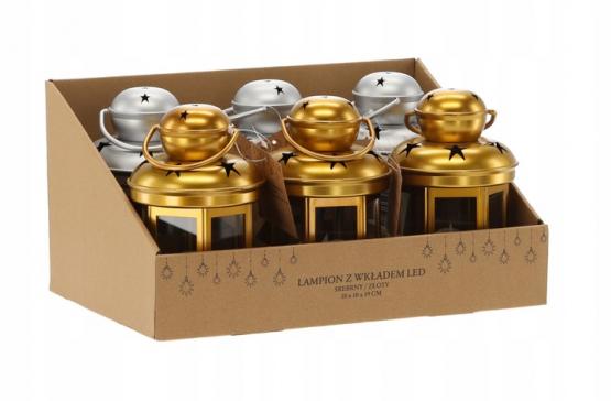 LAMPION Z WKŁADEM LED 10 x 10 x 19 CM - SREBRNY / ZŁOTY 