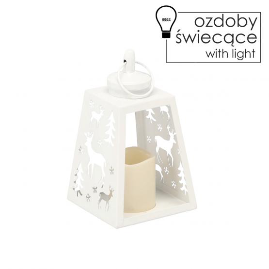 SOL0412 LAMPION LED METALOWY 12 x 21,5 CM BIAŁY - RENIFER