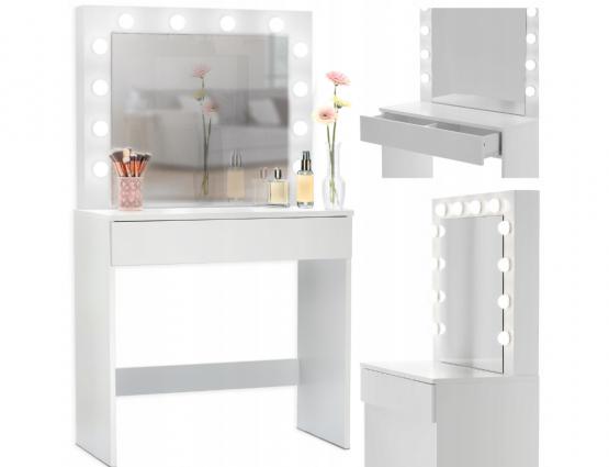 TOALETKA DO WIZAŻU BIAŁA Z OŚWIETLENIEM 80 X 40 X 140 CM